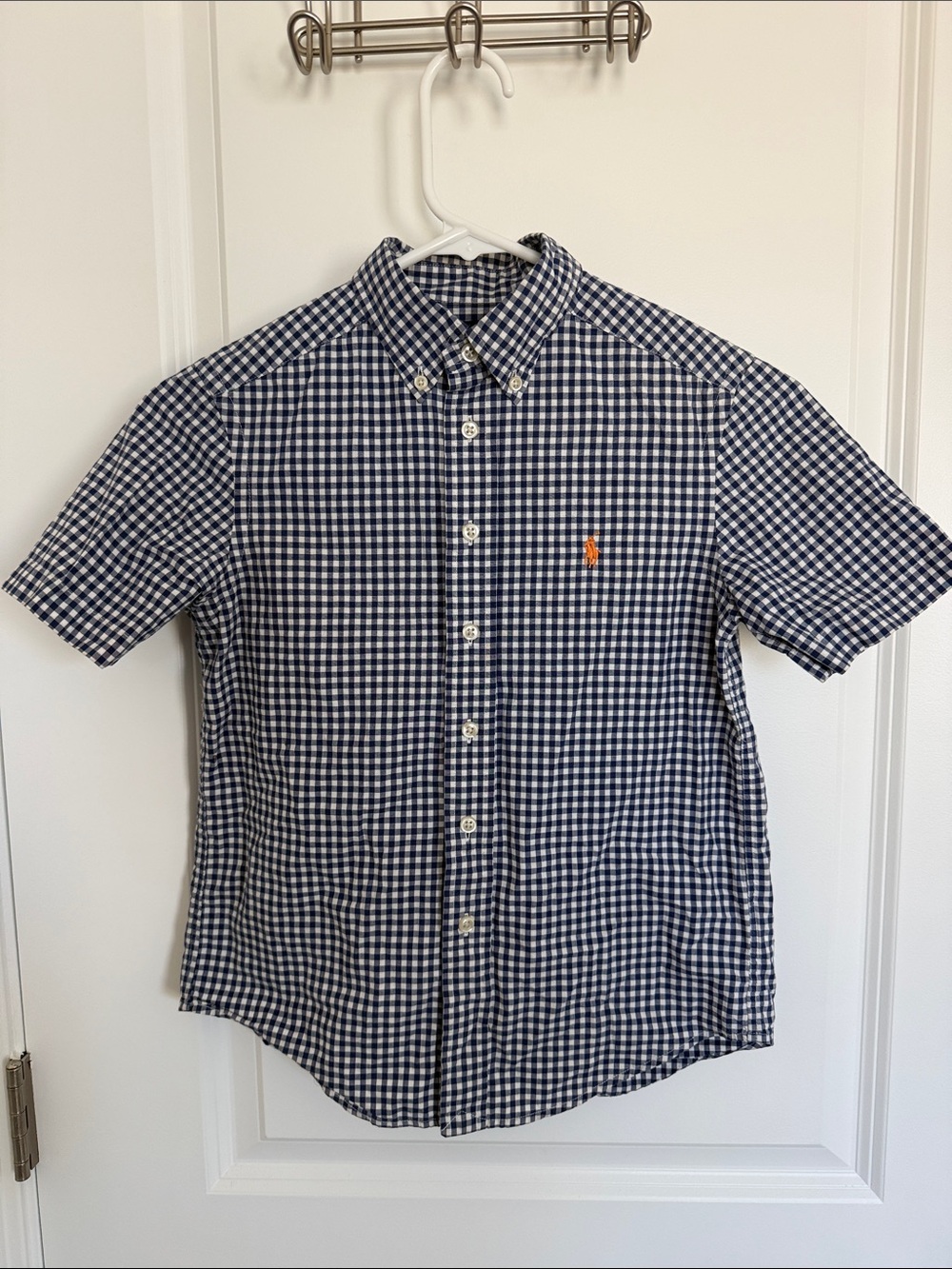 Polo by Ralph Lauren Boys Navy and White Gingham Short-Sleeve Button-Down Shirt